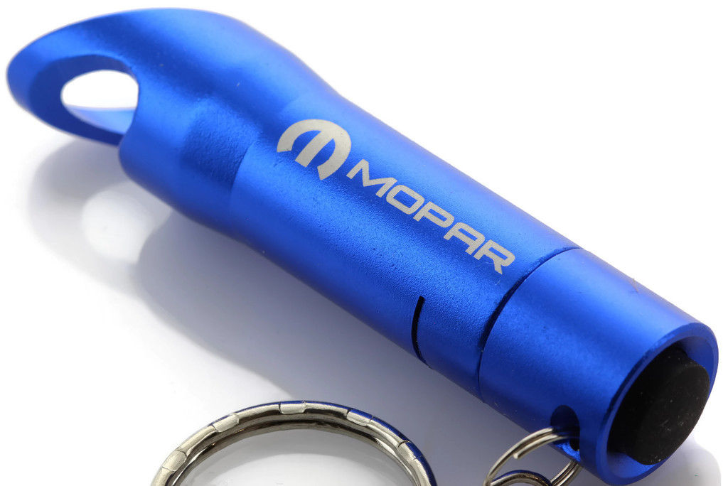 Blue Mopar Mini Flashlight LED Bottle Opener Key Chain - Click Image to Close